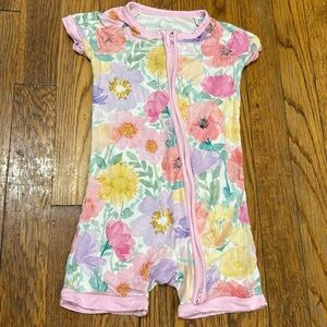 Little Sleepies Watercolor Meadow Zip Shortie 12/18 pajama romper floral bamboo
